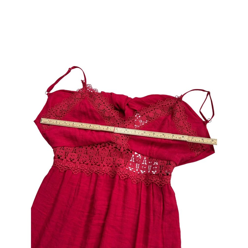 Sleeveless Red Lace Midi Dress With Adjustable Straps & Bow Back Detail - Picture 9 of 9